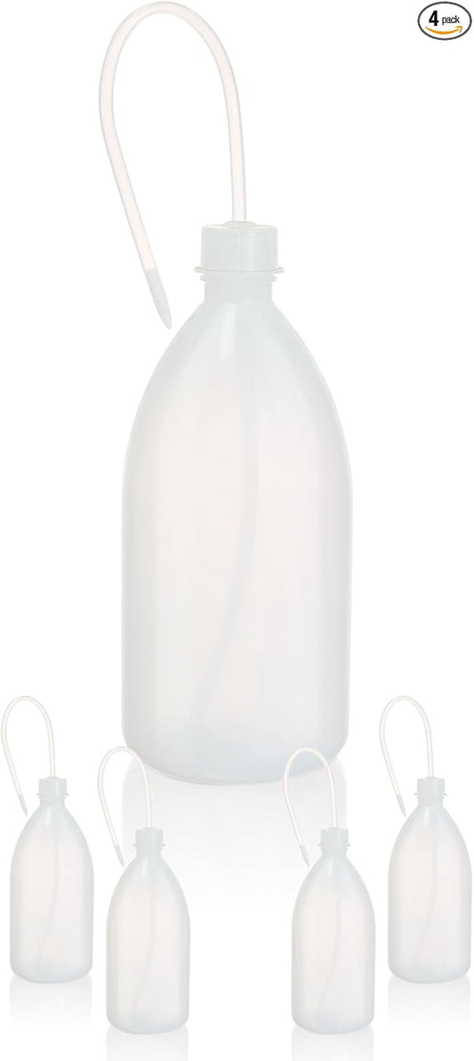 4pcs of Economy Wash Bottles, Vol.1000ml (34oz), Narrow-Mouth Squeeze Bottles Bottles, LDPE Material, with Long Dispensing Tube,IN-WBNL1000
