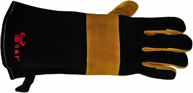 G & F Premium Leather BBQ Gloves, Heat & Fire Resistant, Suede Palm, Puncture & Cut Resistant, Cotton Lining, Ideal for Grilling, Animal Handling, Gardening, Thorn Pruning, Fire Pit & Outdoor Work