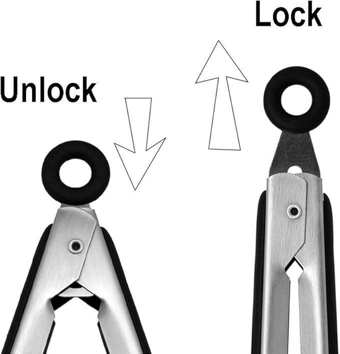 12-inch Stainless Steel Kitchen Tongs with Locking, Metal Food Tongs Non-Slip Grip (12")