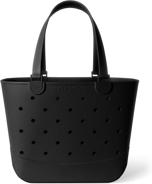 Simple Modern Extra-Large Beach Bag | Waterproof Getaway Rubber Tote with Zipper Pocket for Travel, Pool, Boat, Groceries, Sports | Midnight Black