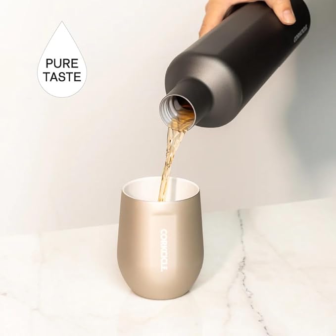 Corkcicle Pure Taste Stemless Insulated Wine Glass Tumbler - Keeps Beverages Cold 6 Hours & Hot 3 Hours - Stainless Steel - Easy-Grip - Summer Drinkware Gift - 12 oz - Ceramic White/Powder Blue