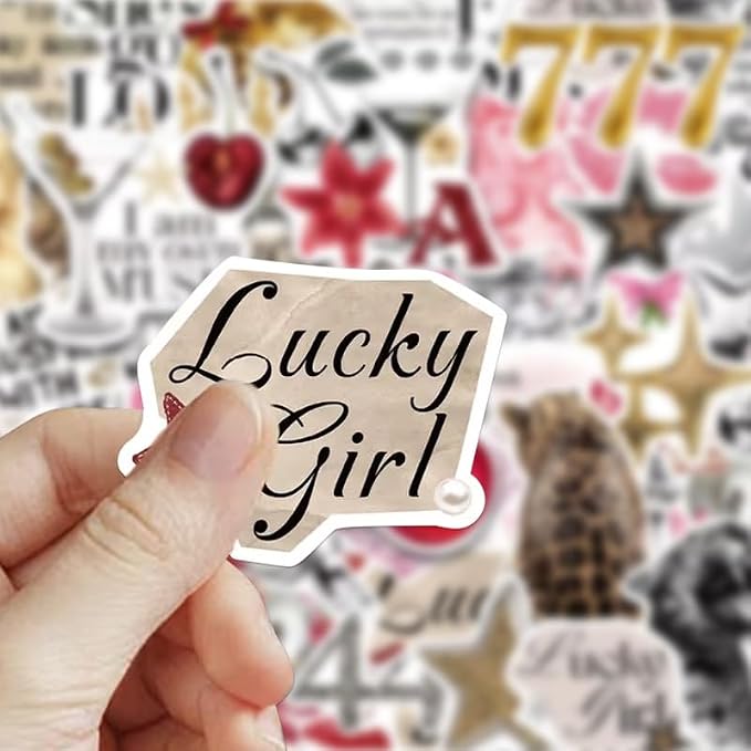 100Pcs Lucky Girl Stickers Waterproof Fashion Silvery Gold Aesthetics Sticker - Image 5
