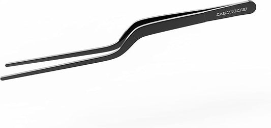 CREATIVECHEF 8 Inch Curved Stainless Steel Precision Kitchen Cooking Multi-function Tweezers Culinary Offset Tweezer Tongs (Curved,black)
