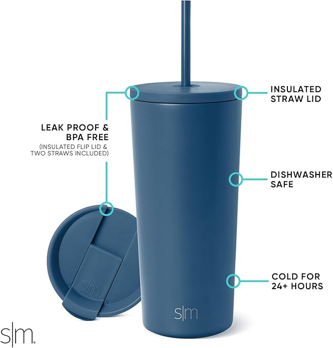 Simple Modern Insulated Tumbler with Lid and Straw | Iced Coffee Cup Reusable Stainless Steel Water Bottle Travel Mug | Gifts for Women Men Her Him | Classic Collection | 20oz | Slumberland