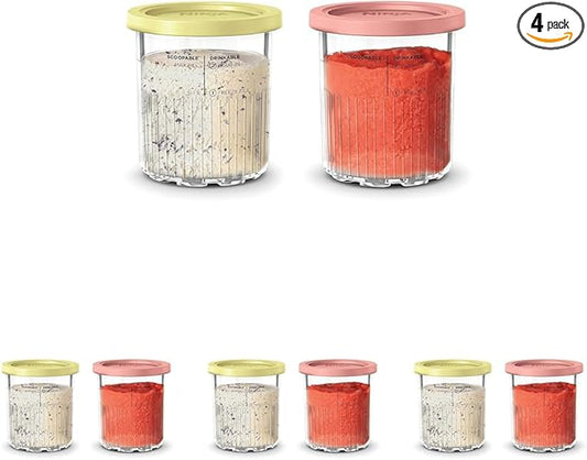 Ninja Creami Deluxe Pints, Compatible with NC500 Series Creami Deluxe Ice Cream Makers, BPA-Free & Dishwasher Safe, Color Lids, 1 Pint Each, Clear/Coral/Yellow, XSKPNTLD2 2/pack (Pack of 4)