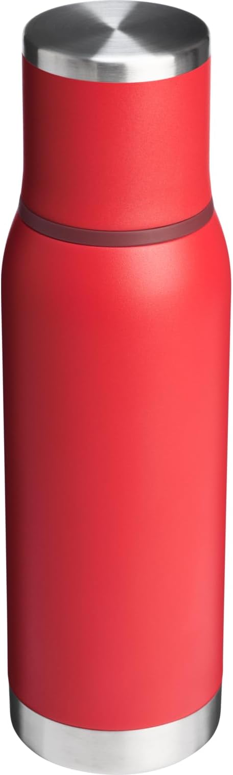 Stanley Adventure-To-Go Vacuum Bottle 25 oz | Wide Mouth with Leakproof Cup Lid | Keep Drinks Hot or Cold | Packable for Travel | Insulated Stainless Steel Thermal Bottle | BPA-Free | Chili Red