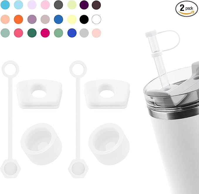 Silicone Spill Stopper Set Compatible with Stanley Cup 2.0 30oz & 40oz with Straw Cover (Set of 2, Frost)
