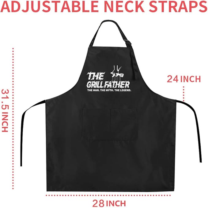 ZOORON Funny Black Chef Aprons for Men Adjustable BBQ Grill Kitchen Cooking Aprons with Pockets, Grill Accessories