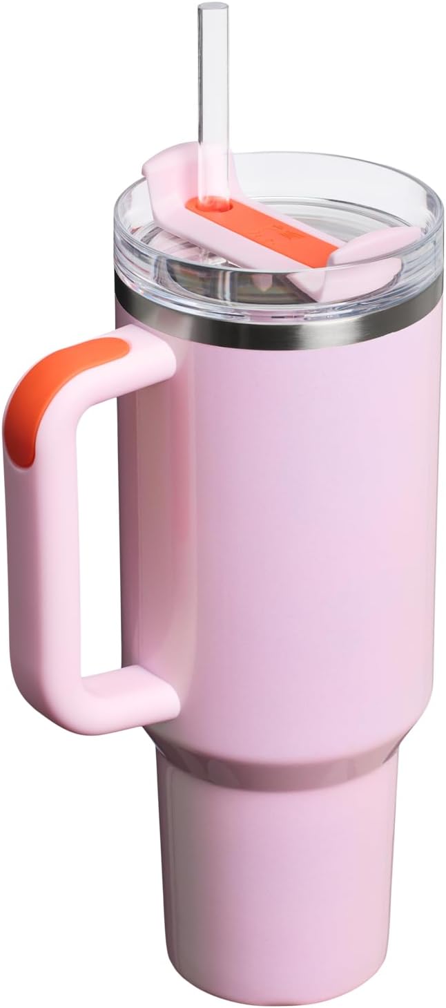 STANLEY Quencher H2.0 Tumbler with Handle and Straw 40 oz | Flowstate 3-Position Lid | Cup Holder Compatible for Travel | Insulated Stainless Steel Cup | BPA-Free | Rose Petal Shimmer