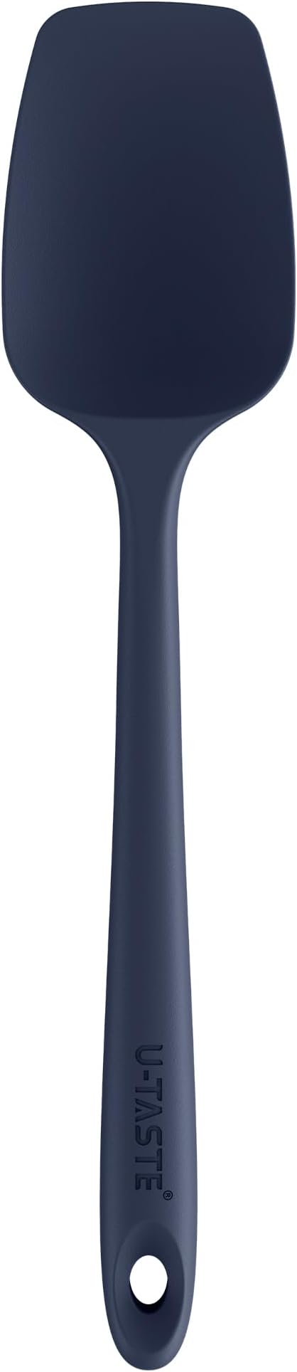U-Taste Silicone Cooking Spoon Spatula: 480ºF Heat Resistant Food Grade 11.38" Flexible Rubber Kitchen Spoonula, Seamless Pastry Bowl Scraper for Mixing Scraping in Nonstick Cookware (Midnight Blue)