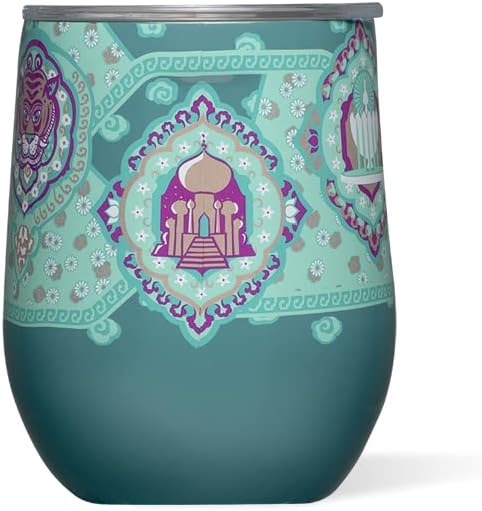 Corkcicle Stemless Wine Glass Tumbler - Triple Insulated Stainless Steel Cup - Spill Resistant Sliding Lid - Non-Slip Base - Summer Drinkware Gift - Keeps Drinks Ice Cold - 12 oz - Princess Jasmine