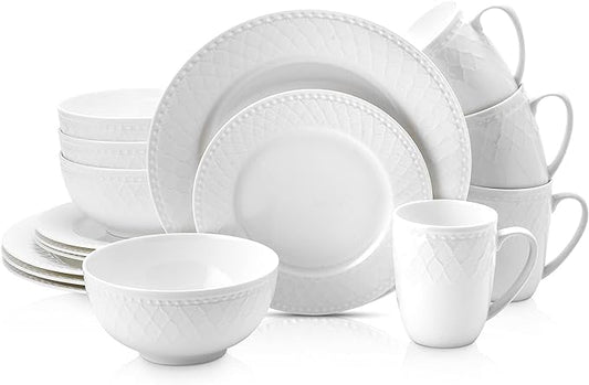 Stone Lain Alexandria 16-Piece Dinnerware Set Bone China, White