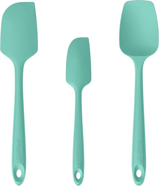 U-Taste Silicone Baking Spatula Set: 480ºF High Heat Resistant, Food Grade Flexible Rubber Kitchen Cooking Mixing Scraper, Food Grade Seamless Utensil for Nonstick Cookware Set of 3 (Aqua Sky)