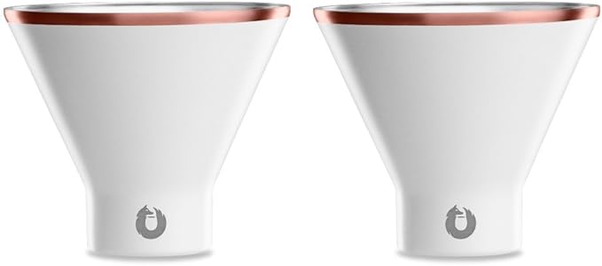 Snowfox Premium Vacuum Insulated Stainless Steel Martini Glass, Set of 2, Martinis Stay Icy Cold, Stemless Cocktail Glasses, Elegant Home Entertaining, Bold Beautiful Barware Set, 8 oz, White/Gold