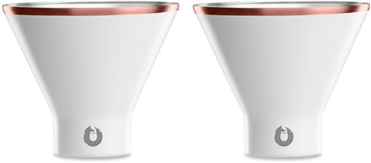 Snowfox Premium Vacuum Insulated Stainless Steel Martini Glass, Set of 2, Martinis Stay Icy Cold, Stemless Cocktail Glasses, Elegant Home Entertaining, Bold Beautiful Barware Set, 8 oz, White/Gold