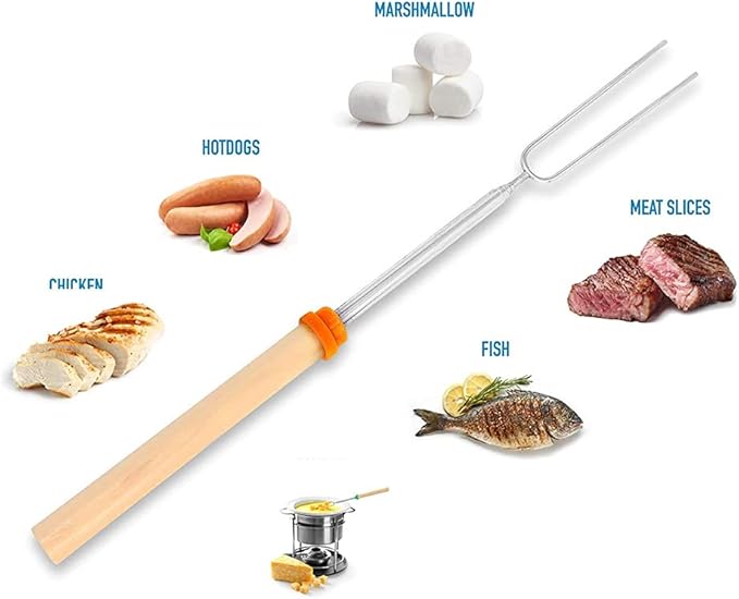 Marshmallow Roasting Sticks 8Pcs Extendable 32inch Long Metal Barbecue Skewers For Grilling Set,Telescoping Smores BBQ Forks, Fire Pit Sticks for Hot Dogs,Camping,Bonfire