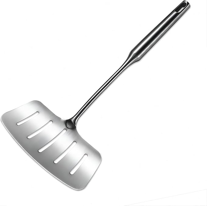 GREATLINK 304 Stainless Steel Fish Spatula,Wide Slotted Turner Steak Spatula With Heat Resistant Long Handle,Professional Kitchen Slotted Cooking Turner for Cooking or Baking