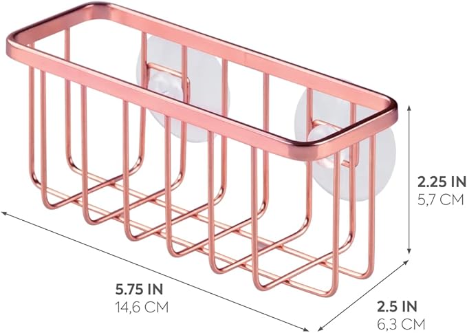 IDesign Stainless Steel Sponge Holder for Kitchen Sink with Suction Cups, The Gia Collection - 6.75" x 2.5" x 2.5", Copper