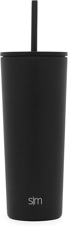 Simple Modern Insulated Tumbler with Lid and Straw | Iced Coffee Cup Reusable Stainless Steel Water Bottle Travel Mug | Gifts for Women Men Her Him | Classic Collection | 24oz | Midnight Black