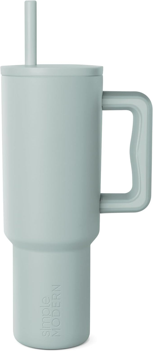 Simple Modern 40 oz Tumbler with Handle and Straw Lid | Leak-Proof Insulated Stainless Steel Water Bottle Travel Mug Cupholder Use | Gifts for Women Men Him Her | Trek Signature | Sea Glass Sage