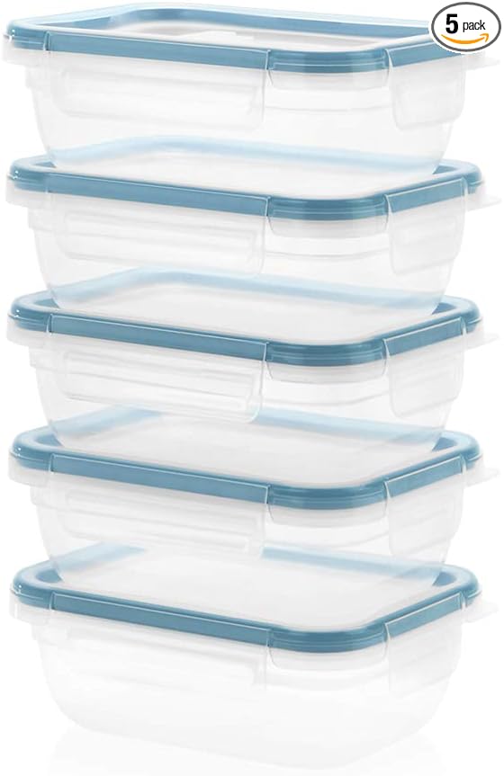 Snapware Total Solutions (5-Pack, 3 Cup) Plastic Food Storage Containers Set, Airtight & Leakproof Locking BPA-Free Lids Tupperware, Freezer Dishwasher Microwave Safe