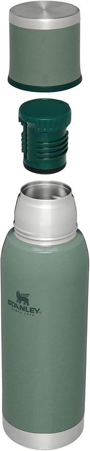 Stanley Adventure-To-Go Vacuum Bottle 25 oz | Wide Mouth with Leakproof Cup Lid | Keep Drinks Hot or Cold | Packable for Travel | Insulated Stainless Steel Thermal Bottle | BPA-Free | Hammertone Green