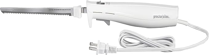 Proctor Silex Easy Slice Electric Knife for Meat Slicing, Poultry, Bread, Crafting Foam and More, Lightweight with Contoured Grip, White, (74312)