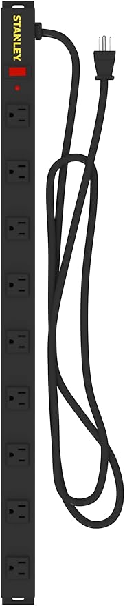STANLEY SurgeMax Pro Metal Surge Protector Nine Outlet Power Strip with Joule Rated Design 6 Ft Power Cord Metal Housing Black
