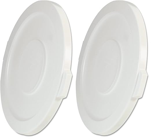 Rubbermaid Commercial Products BRUTE Heavy-Duty Round Trash/Garbage Lid, 32-Gallon, White, Compatible with Rubbermaid BRUTE 23-Gallon Can (Pack of 2)
