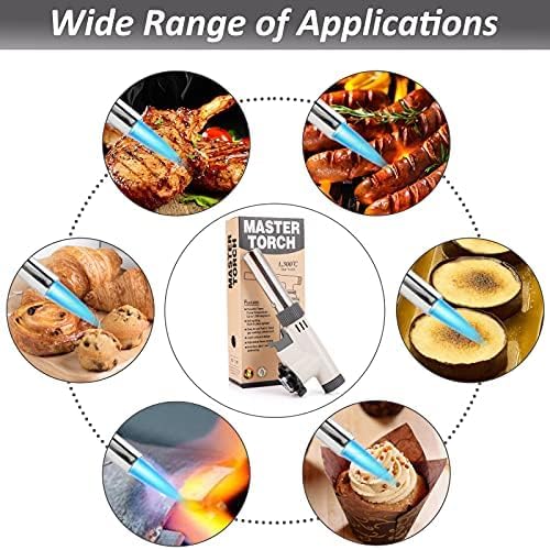CORKAS Butane Torch Head, Professional Kitchen Cooking Torch with Adjustable Flame, Culinary & Grilling Blow Torch Lighter for Desserts, Creme Brulee, Soldering, BBQ and Baking (Fuel Not Included)