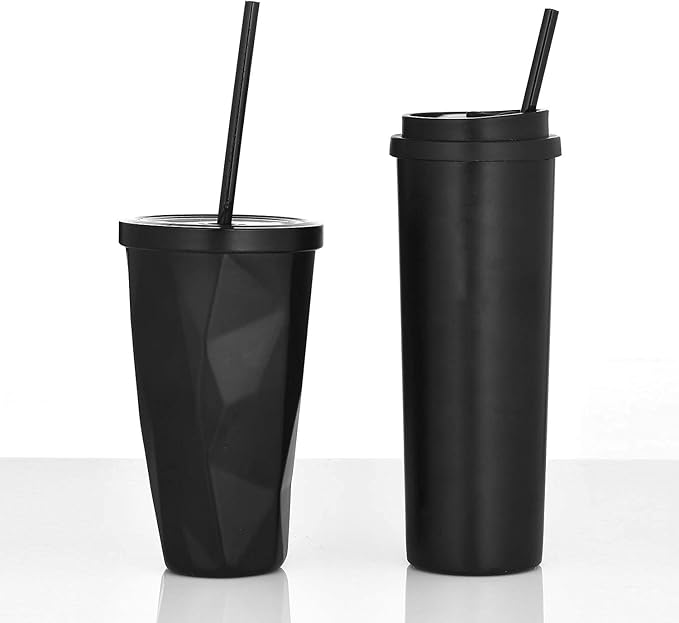 ALINK 12-Pack Reusable Black Straws, 10.5" Long Hard Plastic Tumbler Replacement Straws for 16 OZ 20 OZ 30 OZ Stanley, YETI, Mason Jar, Starbucks Tumblers, Set of 10 with Cleaning Brush