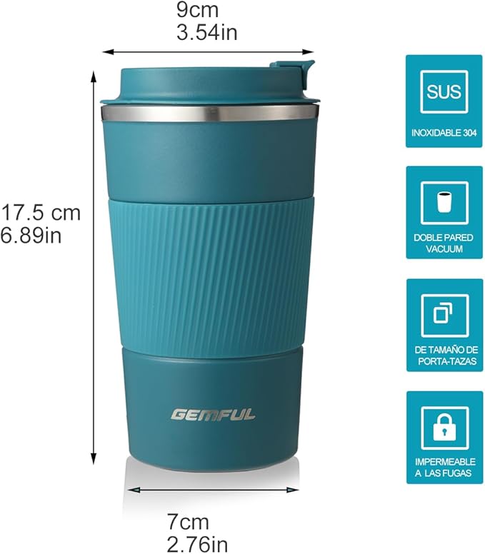 GEMFUL 17oz Travel Coffee Mug To Go Cup with Lid Stainless Steel Insulated Reusable Tumbler Leak Proof Coffee Lovers Gifts for Hot Cold Drinks Women Men Office Car (Blue)