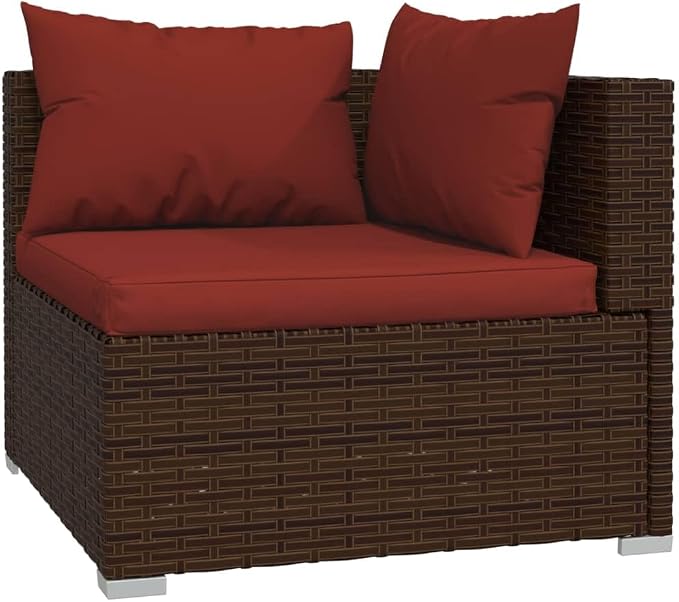 9 Piece Garden Lounge Set, Modular Brown Poly Rattan Outdoor Patio Furniture - Image 4