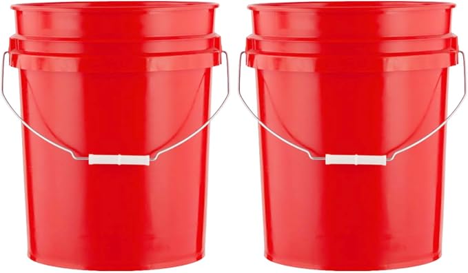 House Naturals 5 Gallon Premium HPDE Plastic Bucket - Made in USA Food Grade Storage Container, BPA Free All Purpose Pail (2, Red)