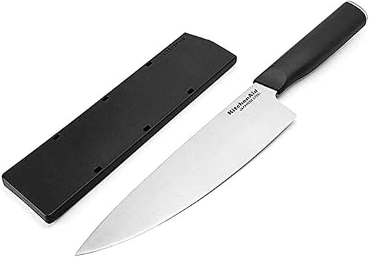 KitchenAid Classic Chef Knife with Custom-Fit Blade Cover, 8-inch, Sharp Kitchen Knife, High-Carbon Japanese Stainless Steel Blade Blade, Black