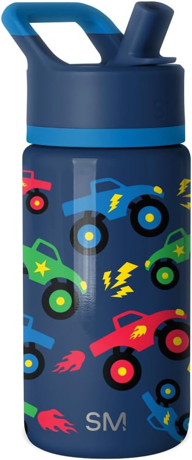 Simple Modern Kids Summit Water Bottle with Straw Lid | 14oz Stainless Steel Cup Insulated Tumbler Tumbler for Boys, School | Monster Truck Rally