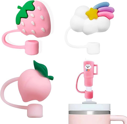4 Pcs Pink Straw Covers Cap Toppers Compatible with Stanley 30&40 oz Tumbler Cups,Reusable Cute Silicone Straws Tips Lids Protectors for 0.4 in/10mm Stanley Cup Accessories(4 PCS)