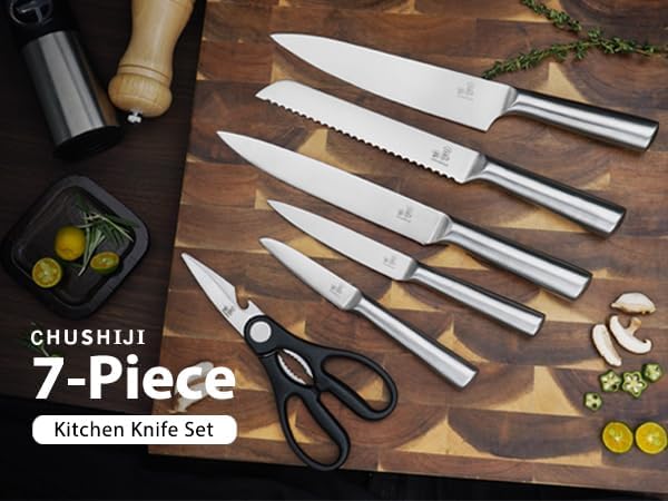 kitchen knife set,chushiji 6-Piece silver Kitchen Knife Set for Home, Anti-Rust Non-stick Stainless Steel Sharp Chef Knife Set with Universal Knife Block for Kitchen, Ergonomical Design (silver)