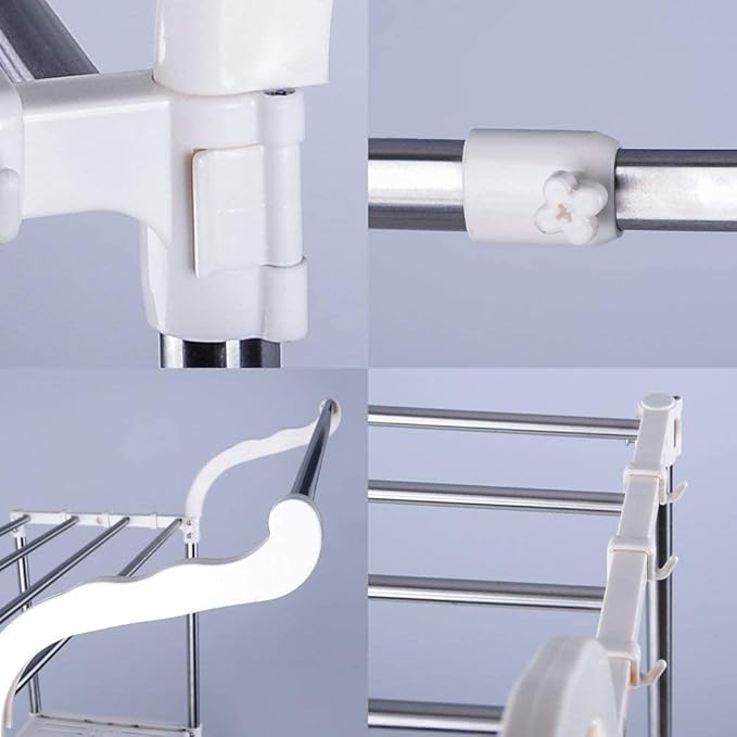BAOYOUNI Adjustable Over Toilet Bathroom Organizer Above Washer Dryer Storage Shelf 2-Tier Space Saving Rack (24.4-40.55) W X 19.48 D X 68.11 H Inches, Ivory