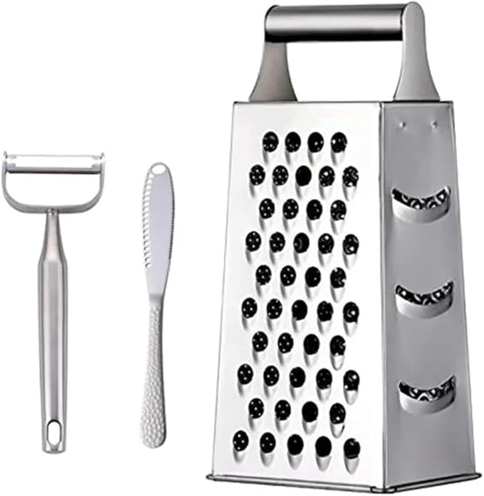 4 Sides Box Grater For Kitchen,Stainless Steel Cheese Grater With Handle,Multi-Function Vegetable Slicer Food Shredder For Chees,Ginger,Vegetables,Dishwasher Safe, Silver