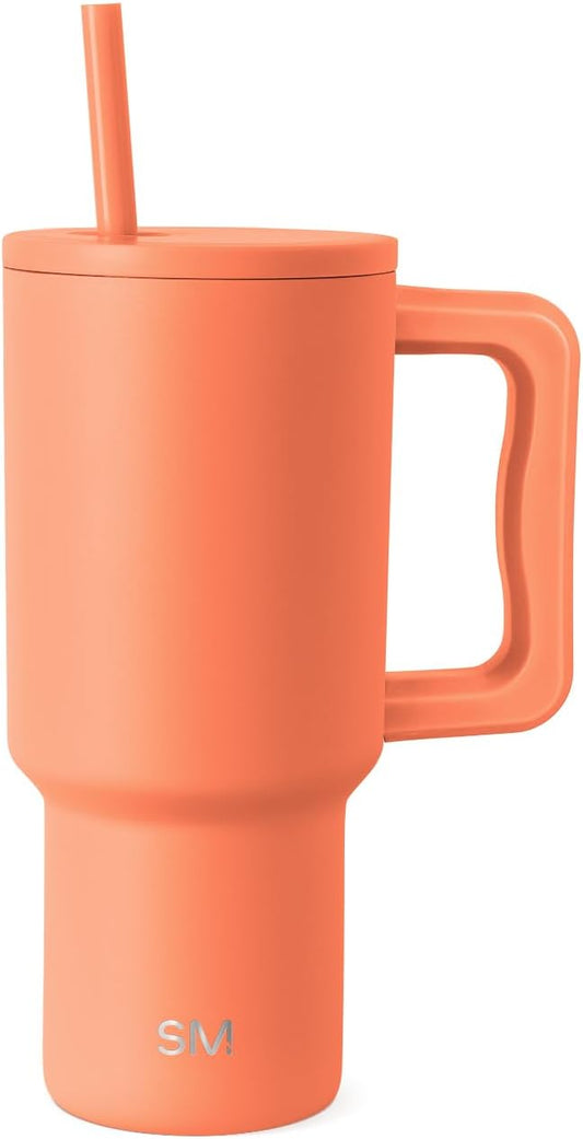 Simple Modern 30 oz Trek Tumbler with Handle and Straw Lid | Cup Holder Friendly Insulated Stainless Steel Travel Mug | Clementine