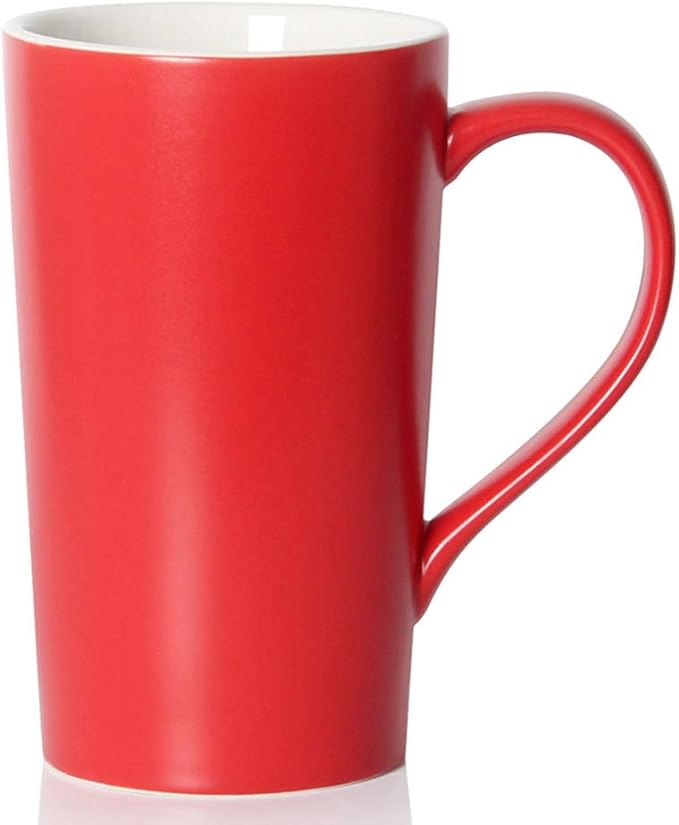 Smilatte 20 Ounces Extra Large Coffee Mug, M007 Plain Tall Big Ceramic Latte Milk Tea Cup with Handle for Dad Men Women, Christmas Red