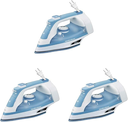 Hamilton Beach Steam Iron & Vertical Steamer for Clothe with Scratch-Resistant Soleplate, Adjustable Steam Settings + 8’ Cord Wrap, 3-Way Auto Shutoff, Anti-Drip, Self-Cleaning, 1500 Watts(Pack of 3)