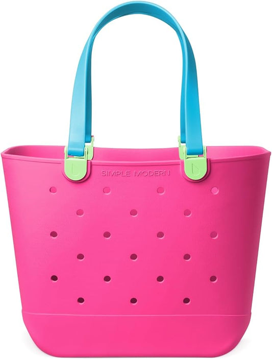 Simple Modern Extra-Large Beach Bag | Waterproof Getaway Rubber Tote with Zipper Pocket for Travel, Pool, Boat, Groceries, Sports | 80s Mix
