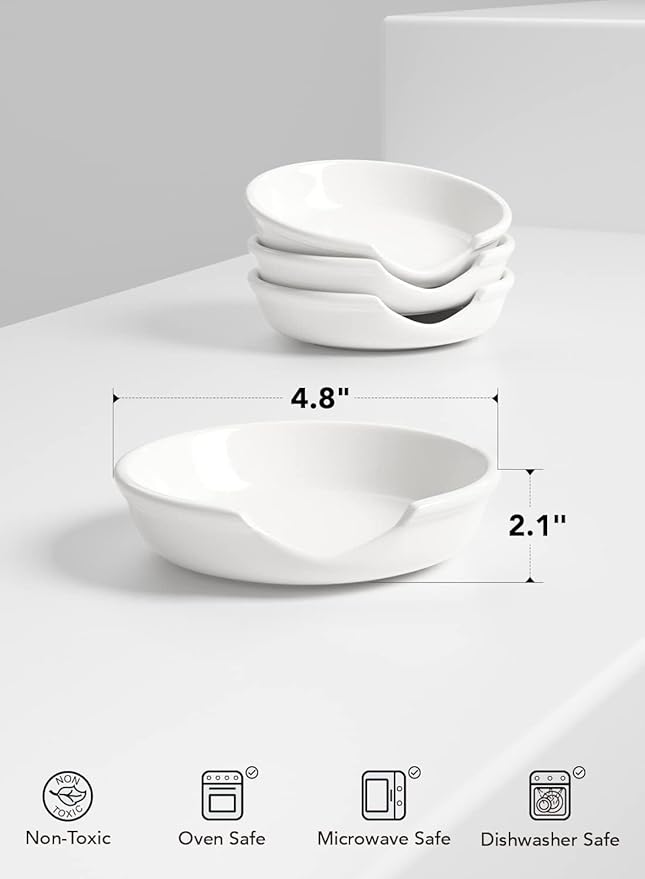 LE TAUCI Ceramic Spoon Rest for Stove Top, 4.8 Inch Spoon Holder for Kitchen Counter, Kitchen Gadgets, Coffee Spoon Cradle, Home Accessories for Utensils, Set of 4, White