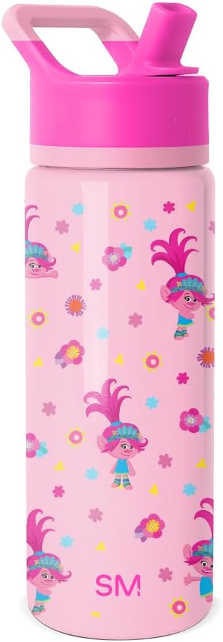 Simple Modern Kids Summit Water Bottle with Straw Lid | Trolls 18oz Stainless Steel Cup Insulated Tumbler for Girls, School| Poppy Mashup