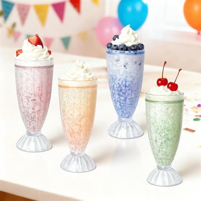 Lily's Home 12oz set of 4Insulated Double Wall Gel-Filled Acrylic Plastic Frosted Freezer Milkshake Glasses. Ideal for Root Beer Float, Smoothies and Ice Cream Soda