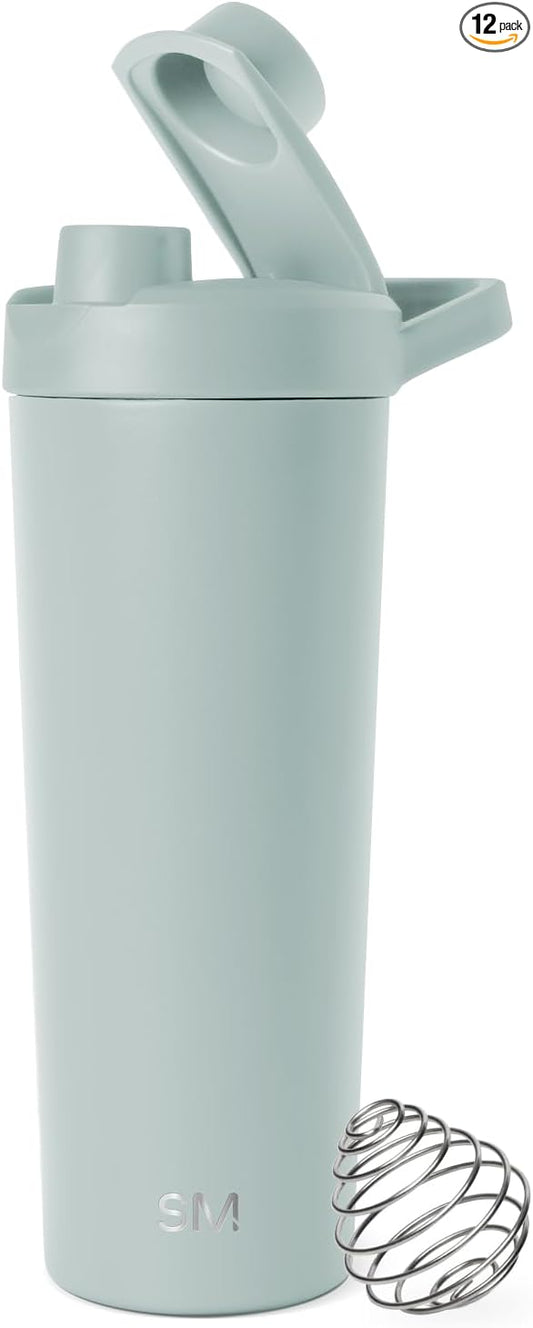 Simple Modern Stainless Steel Shaker Bottle with Ball 24oz | Metal Insulated Cup for Protein Mixes, Shakes and Pre Workout | Rally Collection | Sea Glass Sage (Pack of 12)