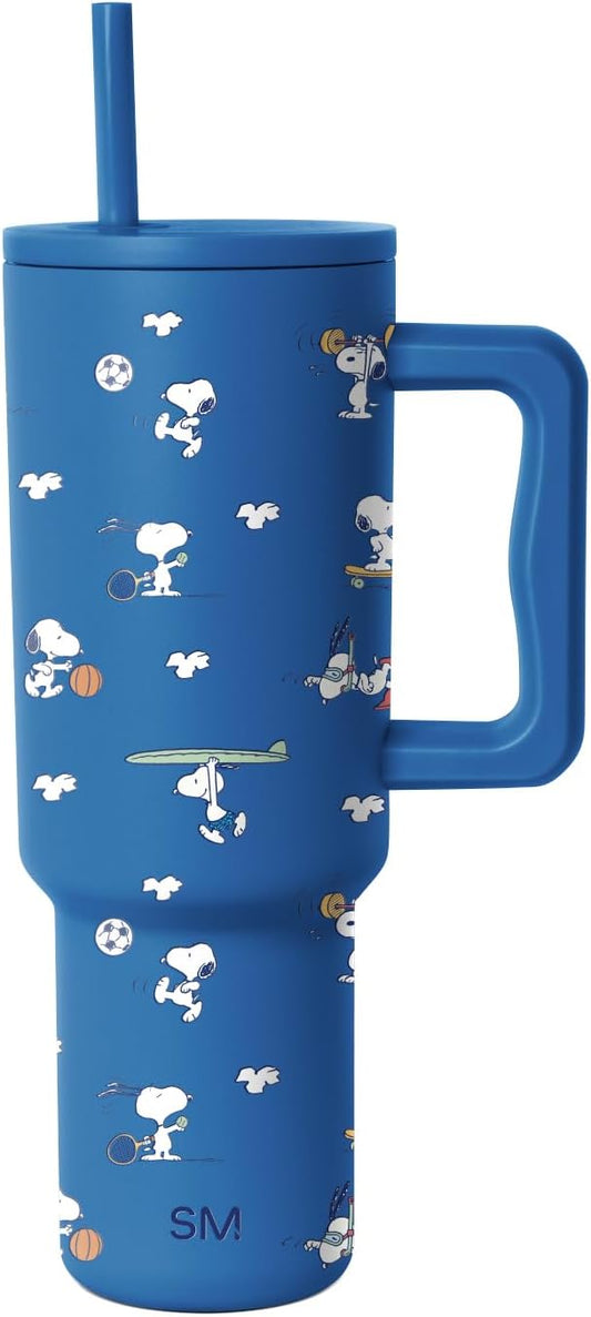 Simple Modern Peanuts 40 oz Tumbler with Handle and Straw Lid | Insulated Reusable Stainless Steel Water Bottle Travel Mug | Gifts for Women Men | Trek Collection | 40oz | Snoopy Sports