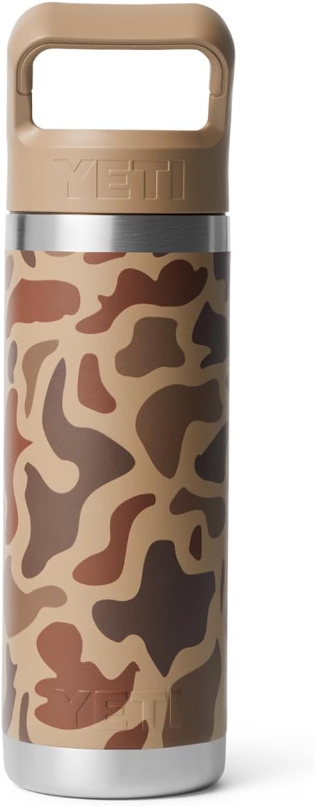 YETI Rambler 18 oz Bottle, Vacuum Insulated, Stainless Steel with Straw Cap, Wetlands Camo